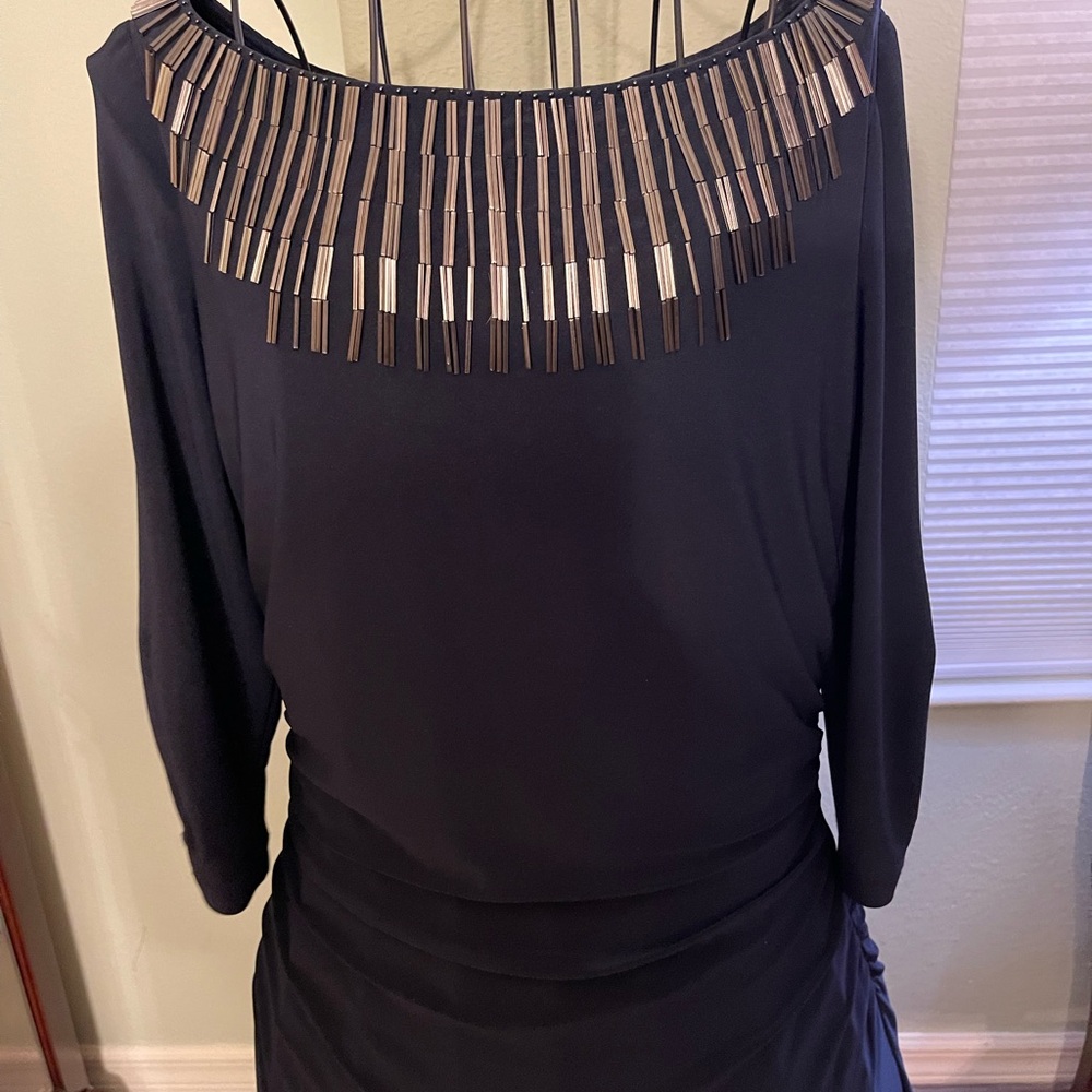 Adrianna Papell Navy Blue Dress with Metallic Accents